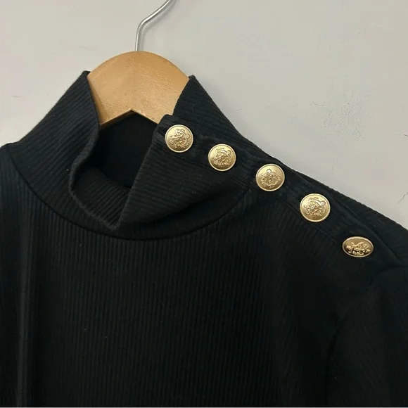 J.Crew Black Vintage Ribbed Turtleneck with Gold Buttons - Picture 5 of 7